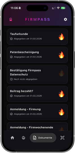 Screenshot: Dokumentenübersicht pro Firmling